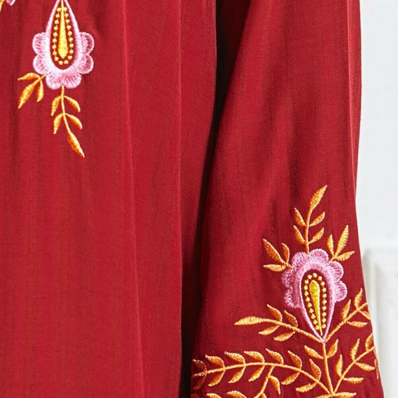 Orientální dlouhé červené Abaya šaty s výšivkou