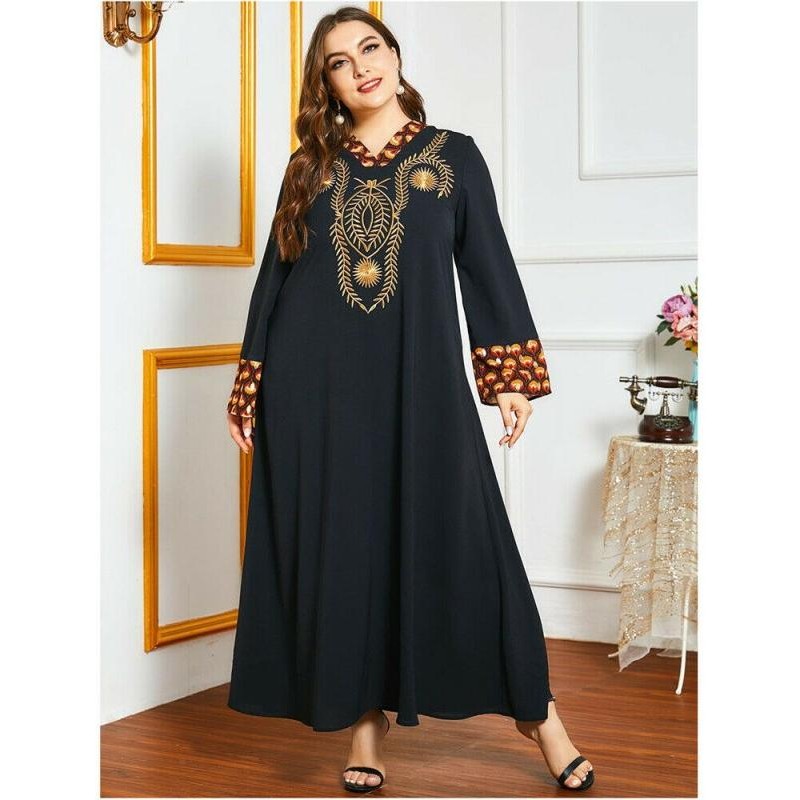Orientální dlouhé černé Abaya šaty s výšivkou