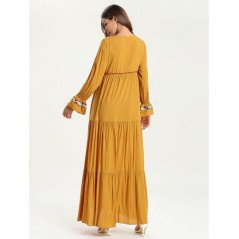 Dámské dlouhé žluté Abaya šaty s výšivkou