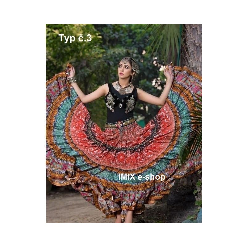 Exotické profi bavlněné Tribal Gypsy sukně 23 metrů - 50 barev