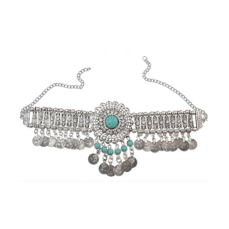 Filigránový velký náhrdelník s tyrkysovými kameny a zirkony