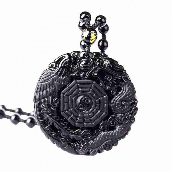Feng Shui velký přívěšek s řetízkem z kamene obsidián