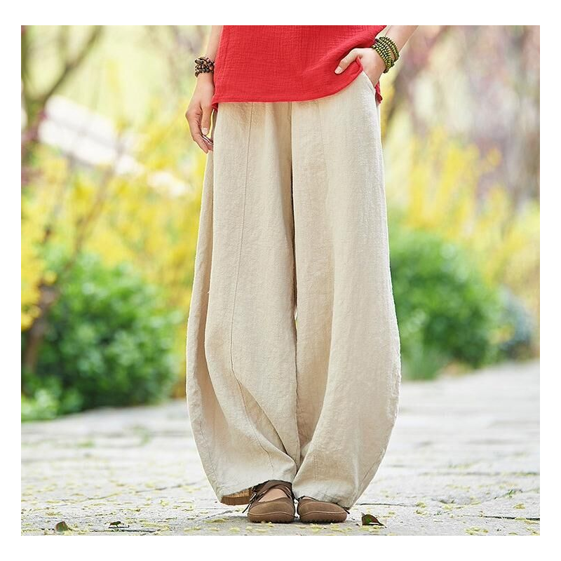 Dámské dlouhé široké kalhoty z přírodní bavlněné příze Thao