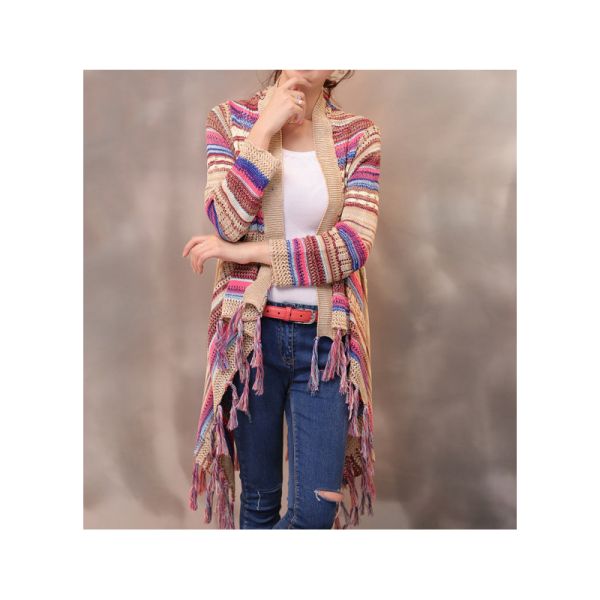 Kardigan pletený dámský Etno barevný s třásněmi
