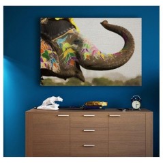 Feng Shui obraz na dřevěném rámu Slon se zdviženým chobotem pro blahobyt