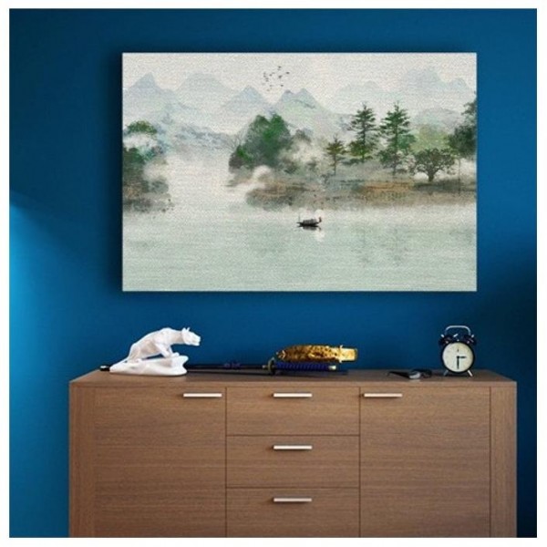 Feng Shui obraz na dřevěném rámu Impresionismus hory a jezero pro klid a hojnost