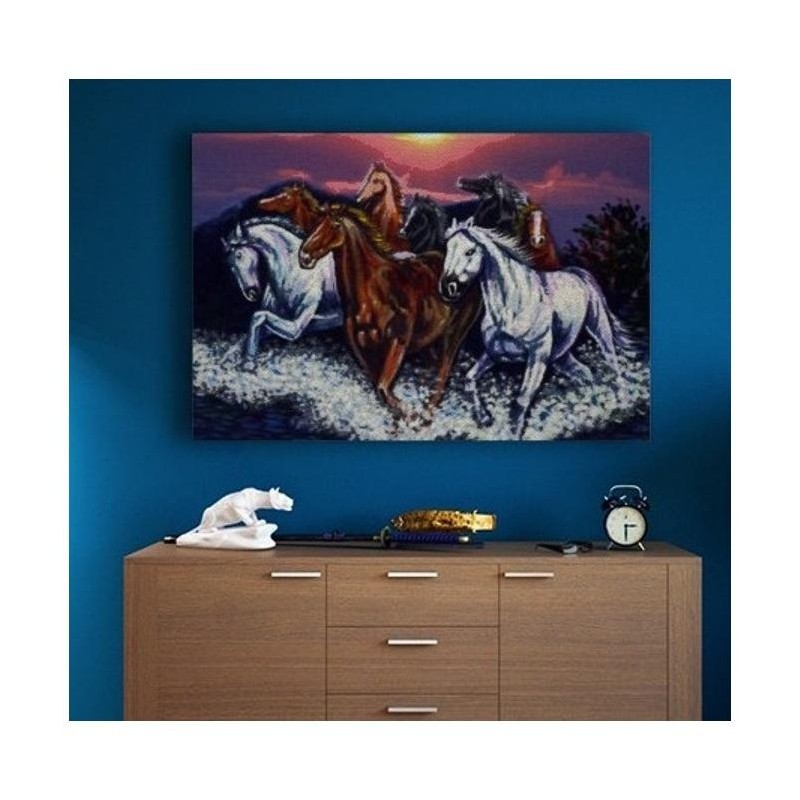 Feng Shui obraz na dřevěném rámu Běžící koně pro sílu a energii