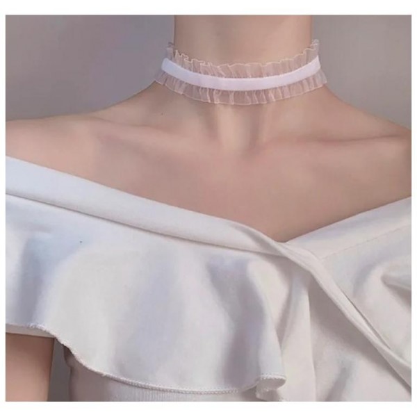 Elegantní náhrdelník úzký obojek kolem krku bílý
